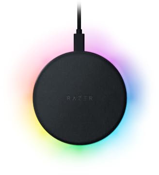RAZER Charging Pad Chroma - Kabelloses Schnellladegerät für Razer Charging Puck (10 W, Wireless Ladestation mit RGB-Beleuchtung, gummierte Soft-Touch-Oberfläche) Schwarz