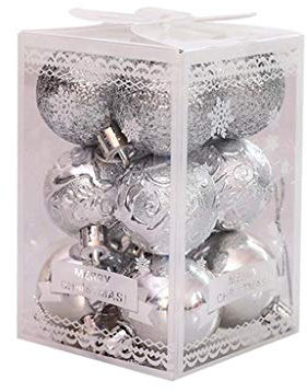 lcybem Weihnachtskugeln, 4 cm, 12 Stück, mit Schnur, leicht, umweltfreundlich, für Fenster, Party, Hochzeit, Dekoration (Silber)
