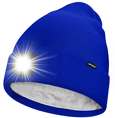 ATNKE LED Mütze mit Licht,Wiederaufladbare USB 4 LED Beleuchtete Laufmütze Extrem Heller Lampe Winter Warme Gefüttertes Fleece Stricken Mütze für Herren und Damen Geschenke