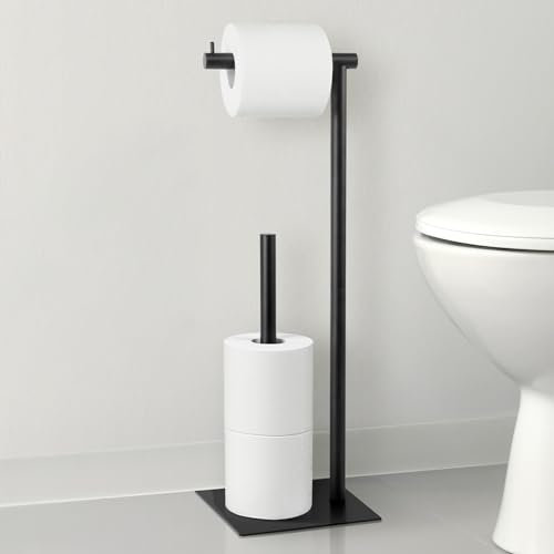 UOMIO Black Toilet Roll Holder Free Standing 4 Roll Paper Reserve Storage Stand Exquisite and Lightweight Metal Pipe No Drilling Anti-slip Toilet Tissue Rack for Bathroom