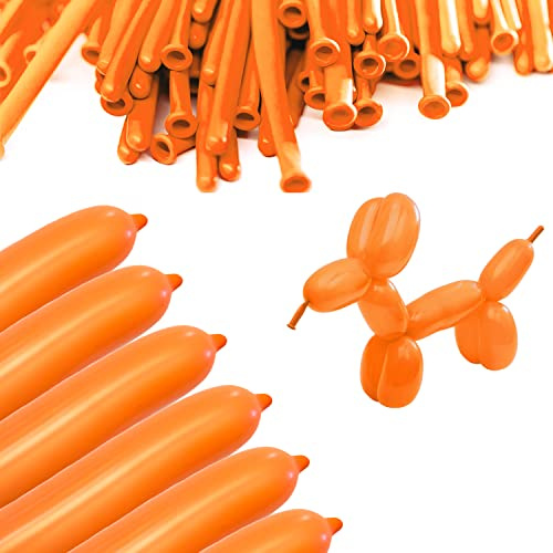 Clownatex 260 Long Twisting Orange Balloons (100 pcs) for Balloon Animals, Latex Twisting Animal Shape Modeling Long Magic Balloons for Kids Party, Clowns, Birthdays, Weddings
