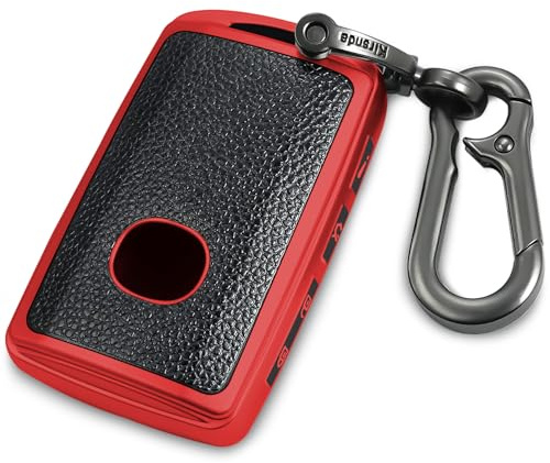 Kirsnda for key fob cover,Texture case,with metal keychain,key Shell/skin,4-Buttons fit 2019 2020 2021 3,Hatchback,CX-5, CX-30, CX-9 Remote Key Vehicle Accessories,Red