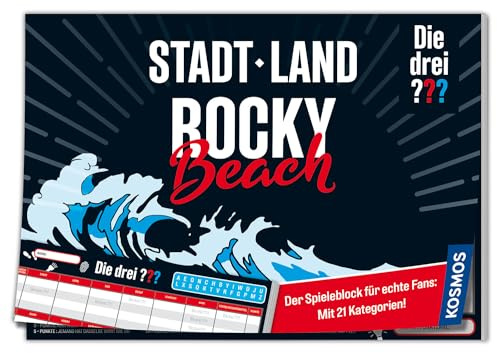 Kosmos Die DREI ??? Stadt Land Rocky Beach | Spielblock mit Die drei Fragezeichen, Stadt Land Fluss, tolles Geschenk für Mädchen und Jungen ab 8 Jahre