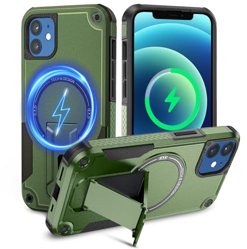 Tuvror for iPhone 12/12 Pro Case with Stand, Magnetic Phone Case, Green | Compatible with MagSafe, Built-in Kickstand, Rugged Protection Heavy Duty Shockproof Case for iPhone 12/iPhone 12 Pro
