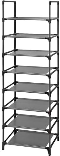 edihome, Schuhregal, 8 Ebenen, (46 x 27 x 141 cm), Schuhschrank Schmal, Schmale und hohe Schuhregale aus Kunststoff, Vertikal, Regal, Show Rack (8 Ebenen)