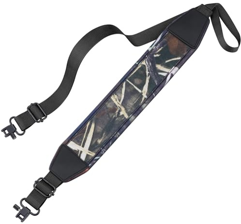 CVLIFE Two Point Sling Rifle Sling with Wide Neoprene Padded, Padded Sling with Metal Swivels, Thumb Loop, Length Adjustable for Outdoors, Black Camo