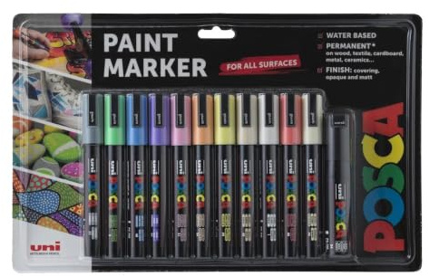 Posca PC-5M, Medium Acrylic Paint Marker Pens, 12 Pale Colours, For All Surfaces (Pack of 12 Pens) | 1.8–2.5 mm Medium Tip, for All Surfaces, Rich Pigments, Water-Based