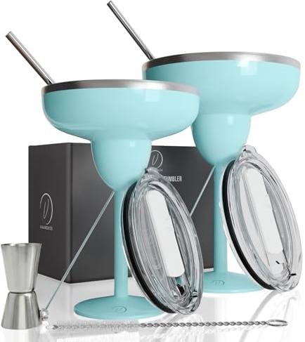 vaanshie Vakuumversiegeltes Margarita-Glas mit Deckel, bruchfester Edelstahl-Margarita-Becher für Cocktails und kalte Getränke, perfekt als Muttertagsgeschenk, Blau, 2 Stück