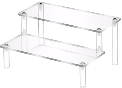 Rakiuty Espositore Acrilico a 2 Livelli, Alzate di Display in Acrilico, Alzate per Espositori Gioielli, Espositore Vetrina in Trasparente, Alzata Trasparente a Scala per Gioielli, Cupcakes, Profumi