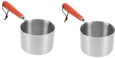 IMIKEYA 2st Ölgießtopf Aus Edelstahl Gießen Sie Öl in Einen Kleinen Wok Ölauslauftopf Kleiner Soßentopf Aus Metall Öl in Den Wok Gießen Soßentopf Zum Kochen Milchkochtopf Hölzern