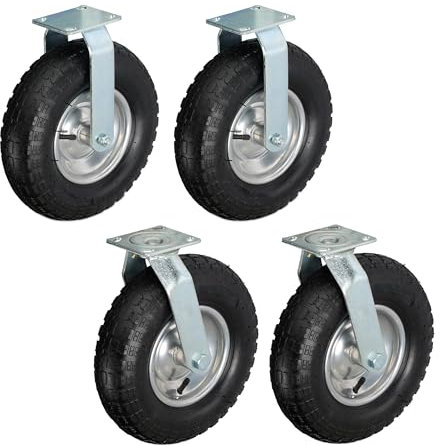 Relaxdays 4 Ruote Fisse e Girevoli 3.00-4, Rotelle per Mobili e Carichi da 120 kg, Piastra di Fissaggio, Nero Argentato