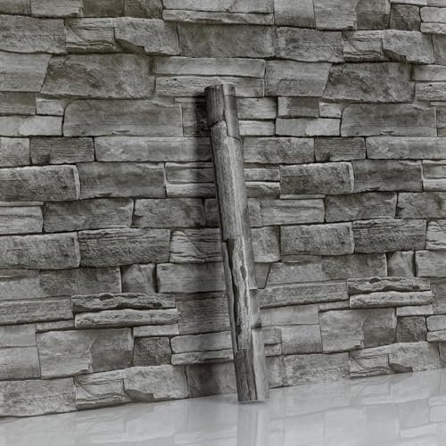 Hode Papier Peint Adhesif Effet Brique Gris Foncé 44X1000cm, Pierre Feuilles Autocollant Amovible Décoratif, PVC Vinyle Film Imperméable pour Mur de Salon Cuisine Chambre Meubles