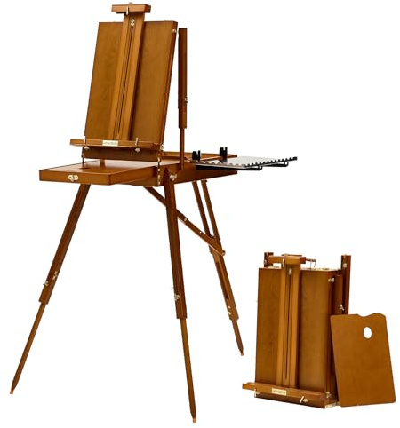 ATWORTH Staffelei Holz Groß, Französische Kofferstaffelei Studio-Skizzenbox aus Buchenholz, Tragbare Kunststaffelei mit Schublade für Künstler, Hält Leinwand bis zu 86,4cm, Leichtes Walnuss