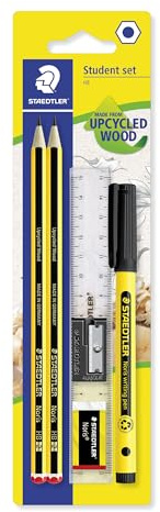 STAEDTLER Noris 120 SBK2P1 - Lápiz, fabricado en madera reciclada, dureza HB, alta resistencia al libro, fabricado en Alemania, tarjeta blíster con 2 lápices HB, goma de borrar y sacapuntas, 120