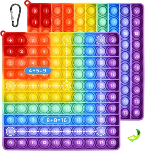 2 in 1 Plopper giocattolo Rainbow moltiplication Board Sensory Toy Stress Toy Fidget Toys Autismo Giocattolo educativo per bambini (20x20cm)