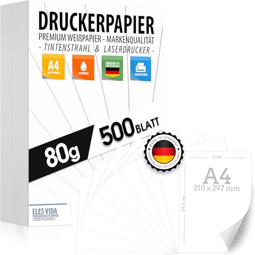 Skrivarpapper A4 80 g vitt – 500 ark – premiumpapper rent vitt – DIN A4-21 x 29,7 cm – kopieringspapper, laserskrivare och bläckstråle för universitet, fotografi, presentationer, perfekt för kontor