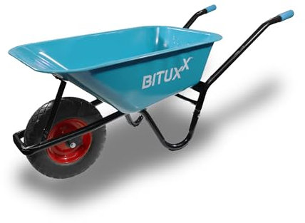 BITUXX Schubkarre 100L Schubkarren Schiebkarre Groß Scheibtruhe Bauschubkarre Blau mit PU Vollgumi Rad Schwarz bis 250kg