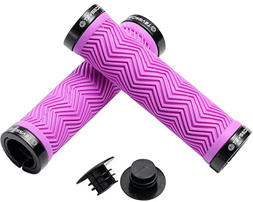 HESHUWEN Fahrradgriffe Mountainbike Griffe Doppelschloss auf, rutschfeste stoßdämpfende Fahrradlenkergriffe 130mm for MTB Bergab MTB Griffe(Purple)