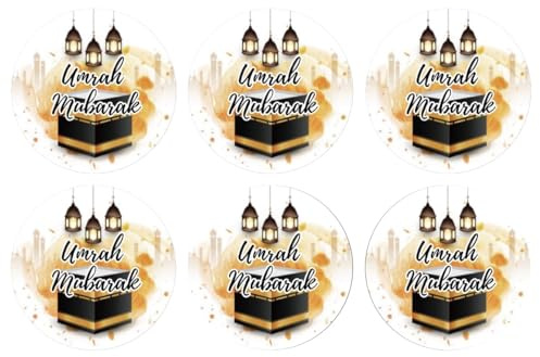 Umrah Mubarak Stickers 24 Labels Tags, 4cm Present, Hamper, Card, Sweet Cone Stickers, Gift Wrapping, Decorations. (Design 3)