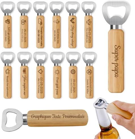 Décapsuleur Personnalisé, Décapsuleur Bois Personnalisable Logo - Texte Gravés, Tire Bouchon Personnalisé,Cadeau Pour Papa, Oncle, Fête Des Pères, Pendaison De Crémaillère, Anniversaire