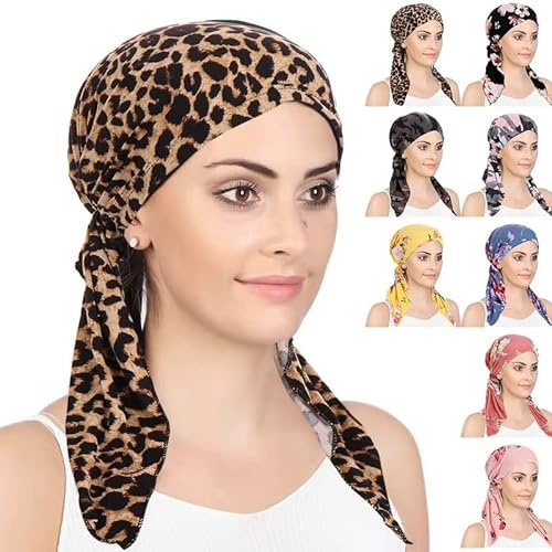 Förbunden huvudbonad huvudduk kemo huvudbonad mössa huvudskydd halsduk turban keps alopecia bandana, Marinblå med rosa blomma, one size