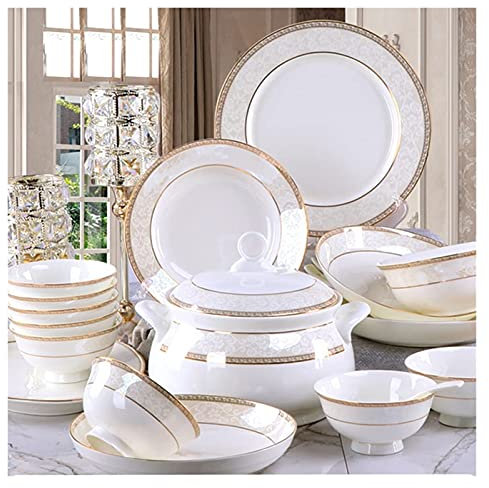 CCKUYT Set di Piatti da Pranzo 56 Pezzi Set di stoviglie in Ceramica Bone China Piatti Piatti Piatti Servizio da tavola Combinato in Ceramica Servizio in Porcellana f