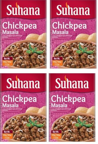 Suhana Spices Mix Powder (Box) - Curry Masala Recipe Mixes Casserole Seasoning Herbs - Simplifies & Speeds Up Cooking Process (Pack of 4, Suhana Chickpea Masala 100g Box)