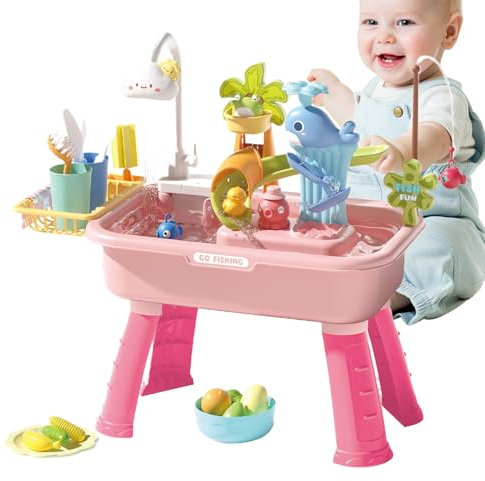 Yplkm Mesa de Agua para Niños,Mesas de Agua Infantiles para Exteriores - Juguete Fregadero 4 En 1 con Grifo Eléctrico Juego Simbólico Educativo para Exteriores Niños Niñas Jardín Parque Piscina