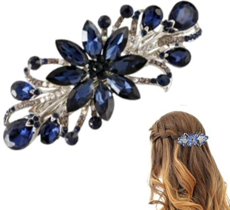 WUSJCOF Vintage Strass Stil Barrettes, Luxus Schmuck Design Haarnadel, Metall Frühling Haarspange Clips, Blume Haarspangen, Haar-Accessoires für Frauen Mädchen (Blau)