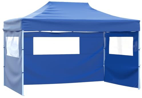 Tonnelle de Jardin Pliable, Tente de Réception Pavillon Barnum de Jardin avec 3 parois 3x4 m Acier Bleu