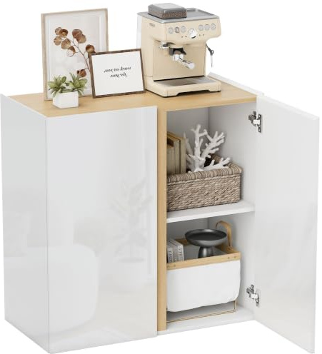 HOMCOM Sideboard Küchenschrank für Küche 80 x 40 x 80 cm Hochglanzweiß | 2 Soft-Close-Türen, Verstellbarer Einlegeboden, Moderner Aufbewahrungsschrank, Wohnzimmer
