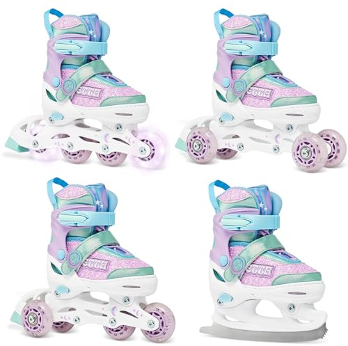 RAVEN 4in1 Inline Skates Triskates Rollschuhe Schlittschuhe Inliner für Kinder Mädchen verstellbar