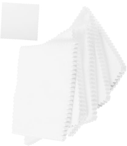 AKOOSY Chiffon à Polir Bijoux et Argenterie Daim Résistant, Lot 50 Pièces, Chiffon Nettoyage Montre et Pièces, Usage Bijouterie, Entretien Surfaces Délicates, Format 8x8 Cm Blanc