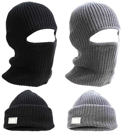 aieieii 2 PCS Balaclavas for Men, Motorcycle Accessories Motorbike Accessories, Black Balaclava 2-in-1 Warm Ski Mask Balaclava, Motorbike Balaclava Warm Breathable Windproof Mens Beanie Hat