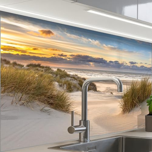 KitchenYeah© Splashback for Kitchen self Adhesive Sink Splash Splatter | 24x32 / 60x80 cm - Guard Backsplash Decor Beach - Dune - Grass - Sunset - Sea