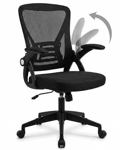 unycos - Sedia da Ufficio o Scrivania Ergonomica con Braccioli Ribaltabili【Supporta fino a 130 kg】con Rotazione 360°, Schienale Curvo, Rete Traspirante, Altezza Regolabile (Nero)