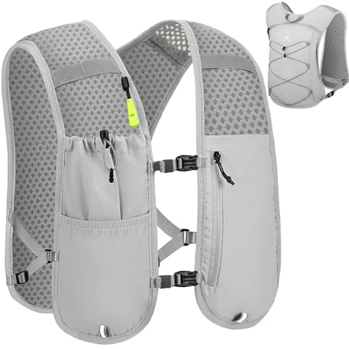 ONETOALL Löparväst för män och kvinnor, lätt vätskeväst, ventilerande och justerbar, löparryggsäck för löpning, maraton, cykling, vandring, grå, 1-pack