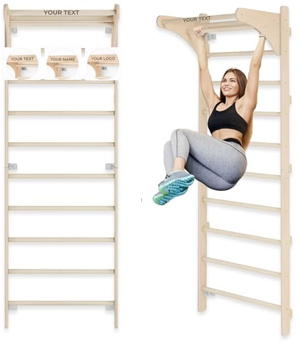 MAMOI Ribbstol med pull up-stång för vuxna (230 cm), klättervägg, i trä, multifunktionell träningsutrustning, klätterstege för vuxna med alternativ för anpassning, 100 % ECO, tillverkad i EU
