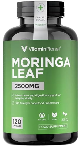 Vitamin Planet Moringa Leaf 2500mg | High Strength Moringa Oleifera Leaf Extract | 120 Vegan Capsules | Food Supplement | Supports Digestion & Everyday Vitality | Easy to Swallow | Made in the UK