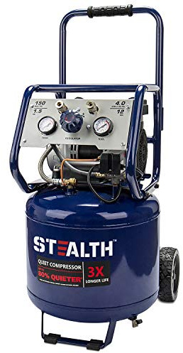 Stealth 12 Gallon Quiet Air Compressor, 1.5 HP Oil-Free Max150 PSI 68 Decibel,5 CFM @ 40 PSI 4 CFM @ 90 PSI Silent Portable Air Compressor W/Wheel for Garage, SAQ-11215