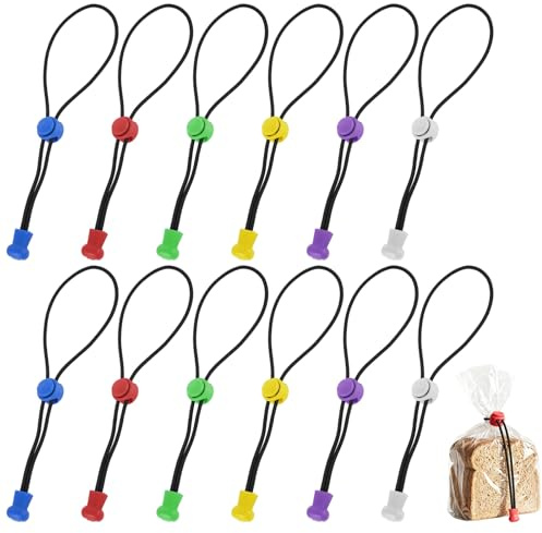 12 Pièces Pince Sachet Alimentaire pour Sac de Congélation, Cannes à Pêche | Clips de Fermeture pour Sacs de Congélation avec Boucle de Réglage, Pince Fermeture Sachet Alimentaire de 20 cm