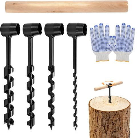 Träborr manuell Bushcraft, 4 stycken handborrar utomhus med trästång, handborr för träbearbetning, Bushcraft borr för utomhus överlevnad, camping, Bushcraft arbete
