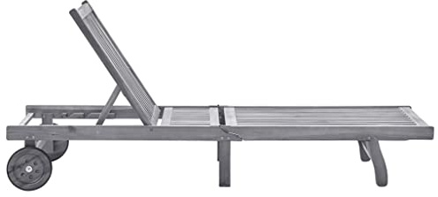 KGHFDVB Lettino da giardino in legno di acacia, con cuscino, grigio, regolabile, con 2 ruote, per giardino, balcone o terrazza, robusto lettino prendisole, portata fino a 110 kg