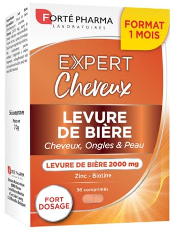 Forté Pharma - Expert Levure de Bière 2000 mg - (Vitamine B8) Biotine Zinc - Complement Alimentaire Cheveux, Peau et Ongles - Dosage fort, Antioxydant - 56 comprimés = 1 mois