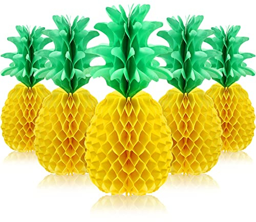 Blulu 6 Stück 35,6 cm Ananas-Waben-Tafelaufsätze aus Seidenpapier, Ananas, Tischdekoration, hängende Dekorationen für Tropische Luau, hawaiianischer Dschungel, Partyzubehör