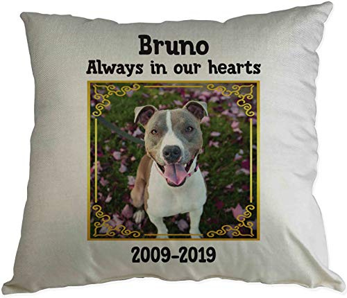 Hippowarehouse Personalised Pet Name Always in our hearts add photo Memorial Memory Tribute Loss Remembrance Printed bedroom accessory cushion cover case 41x41cm
