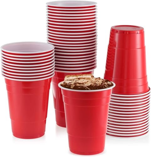 HOT BARGAINS Red Party Cups, 50 Pack, 12oz/360ml Reusable Plastic Cups with Measurement Marks