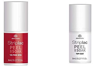alessandro Striplac Peel or Soak Pink Diva – LED-Nagellack in dunklem Pink – 1 x 8ml & Striplac Peel or Soak Top Coat – LED-Überlack für eine perfekt glänzende Farblackierung – 1 x 8ml
