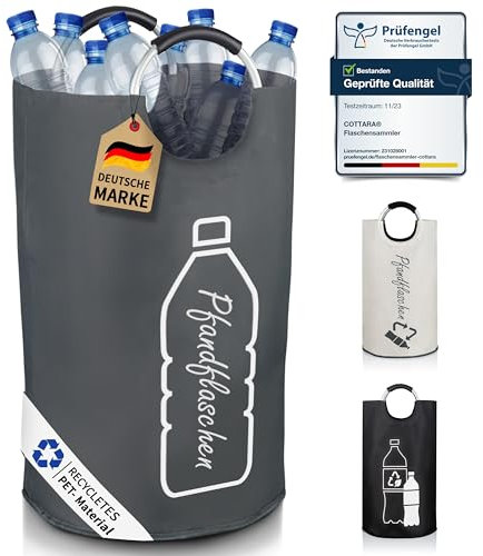 COTTARA® Original Pfandflaschen Sammelbehälter – Flaschensammler Leergut Behälter aus wasserabweisendem Material für Küche – Idealer Pfandbehälter zur Flaschenaufbewahrung – grau 70L