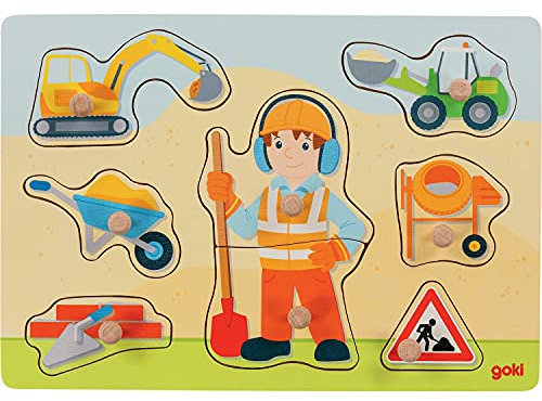 goki 57406 - Steckpuzzle Bauarbeiter aus Holz - 8 Teile
